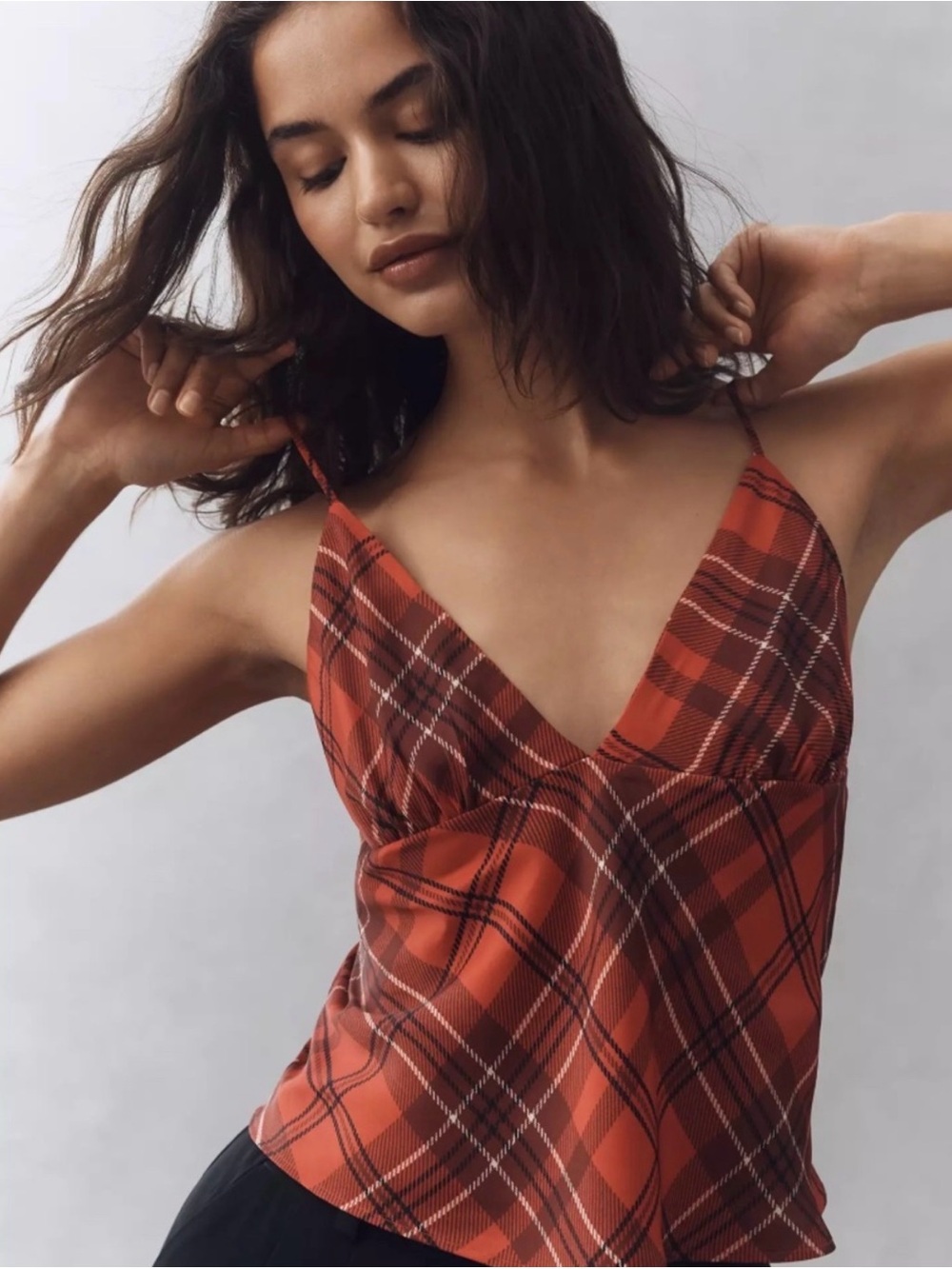 Anthropologie Maeve Clara Scarf Neck Cami NWT Plaid XL